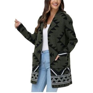 Frye ladies Southwest Print Open Front cardigan Sweater Size Small